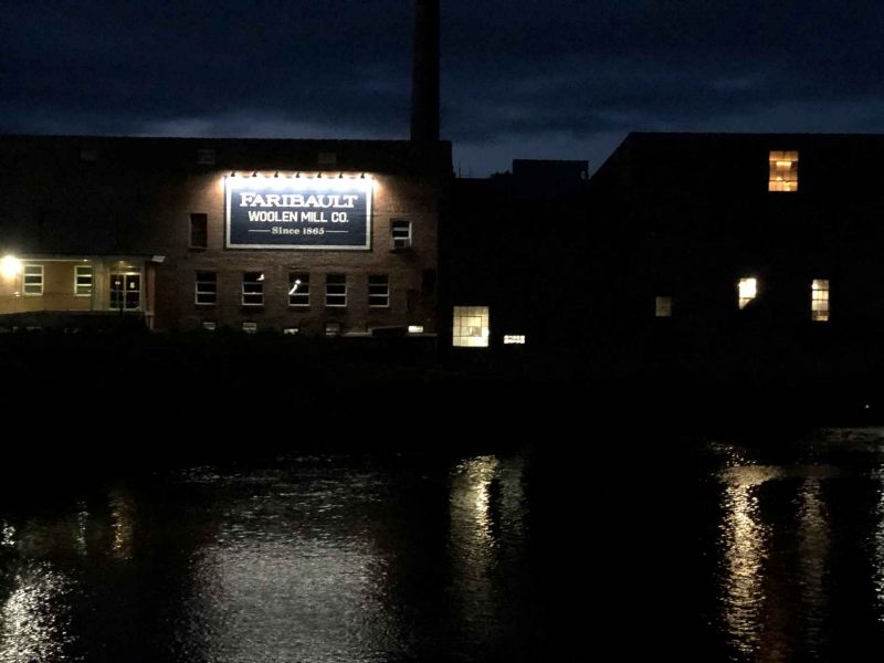 Faribault Woolen Mill sign lighting